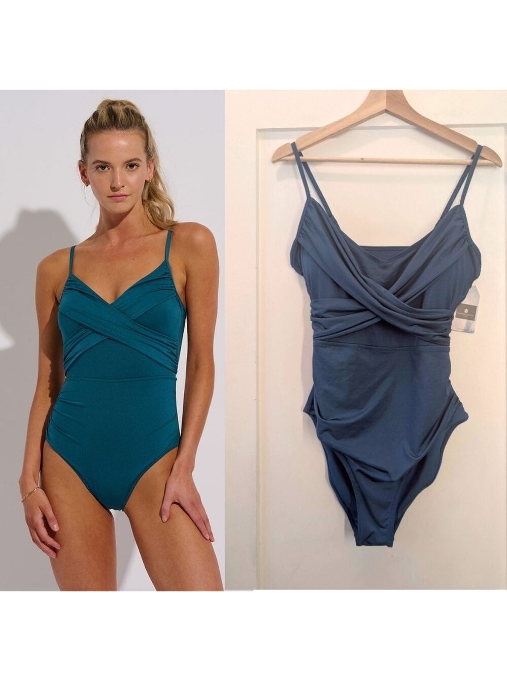 NWT Everyday Sunday | Draped V-neck One-piece Swimsuit In Blue Coral Ocean